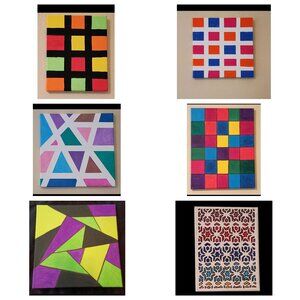 Handpainted lot of 6 geometric abstract art original acrylic painting on canvas